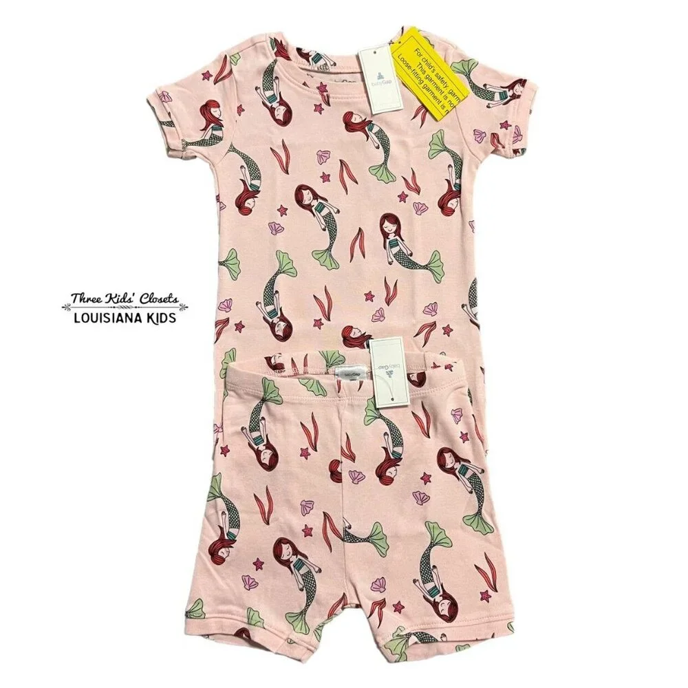 NEW Baby Gap 3Y Pink Mermaid Short Pajamas